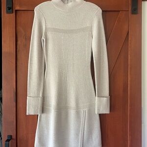 REISS Zoe Knitted fitted dress in Beige